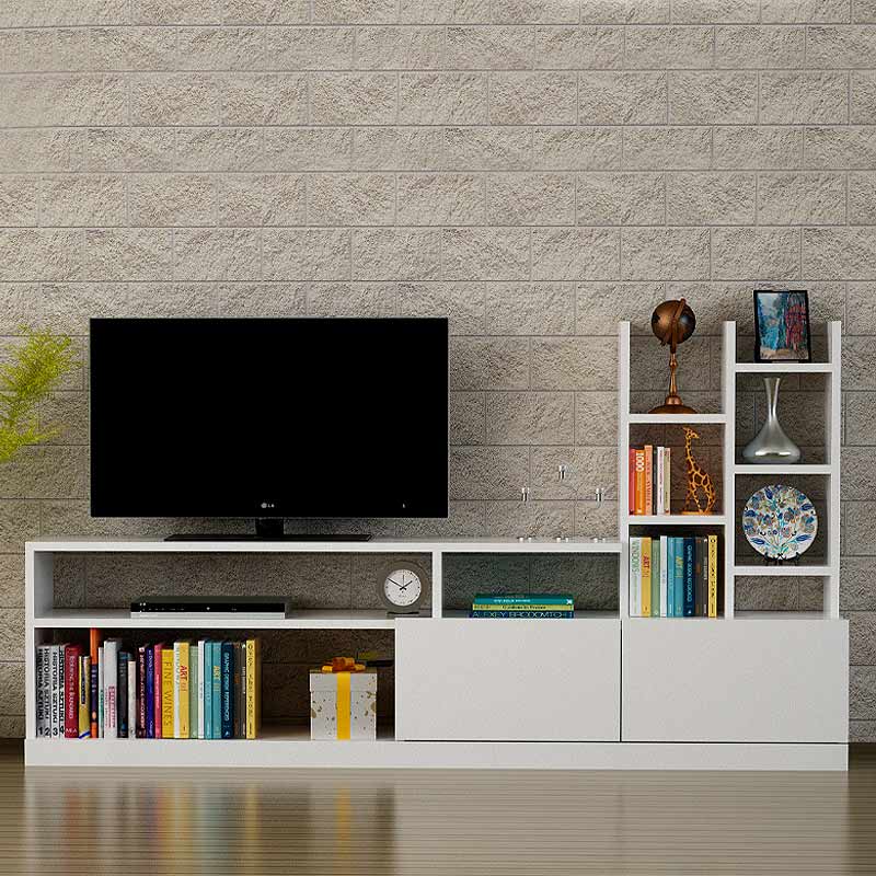 PESCARA White TV Stand featuring a sleek design and spacious surface for televisions and media devices.