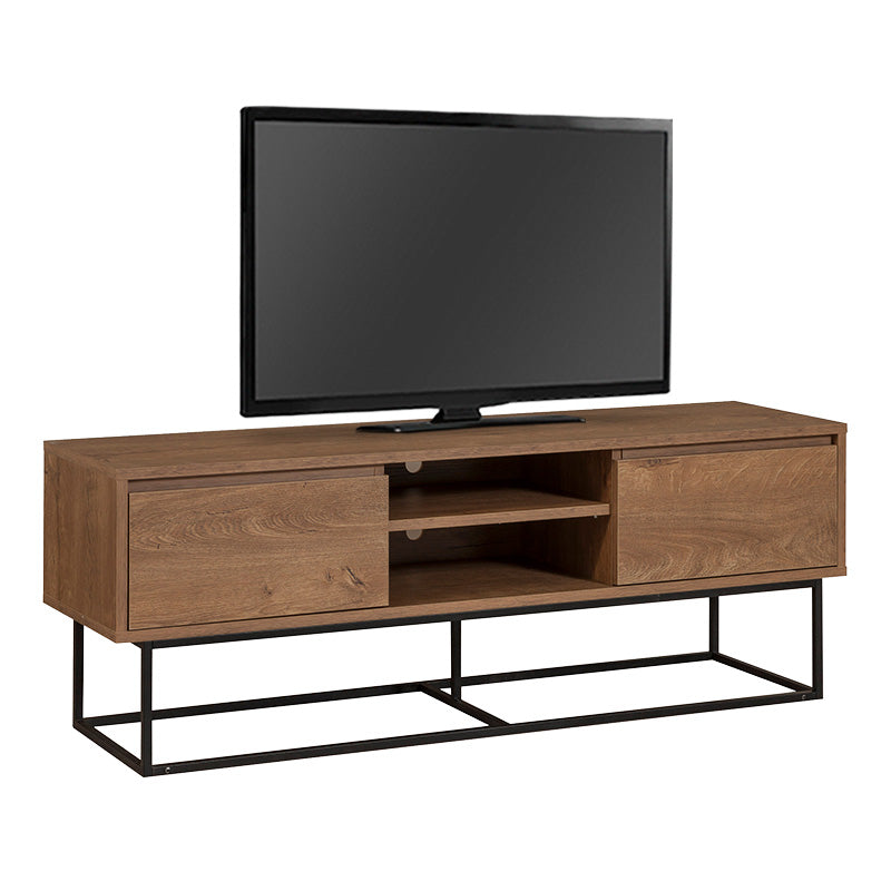 TV Stand SASCHA in walnut color, featuring two drawers and metal legs, dimensions 140x40x50cm.