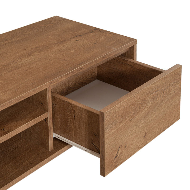 TV Stand SASCHA in walnut color, featuring two drawers and metal legs, dimensions 140x40x50cm.