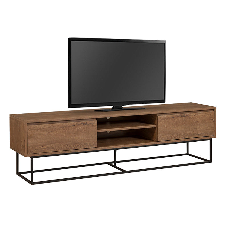 TV Stand SASCHA in walnut color, featuring a modern design with sturdy metal legs and melamine surface.