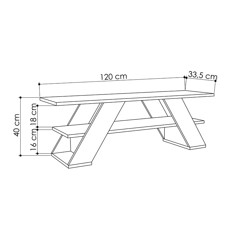 TV Stand SWEDEN in ancient white, featuring a sleek design and durable melamine construction, measuring 120x33.5x40 cm.