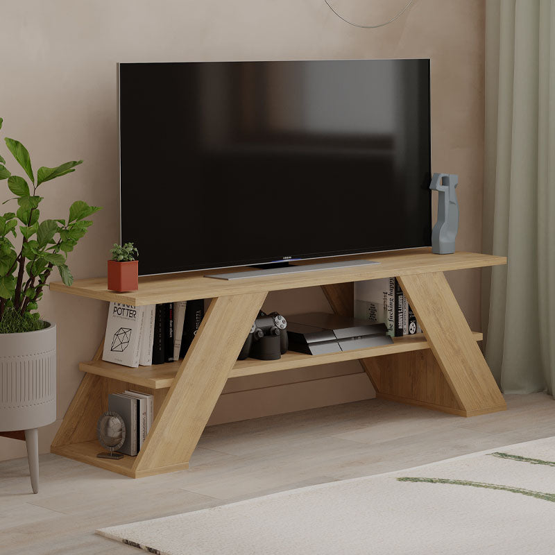 TV Stand SWEDEN in natural beech finish, measuring 120x33.5x40 cm, showcasing its sleek design and durable construction.