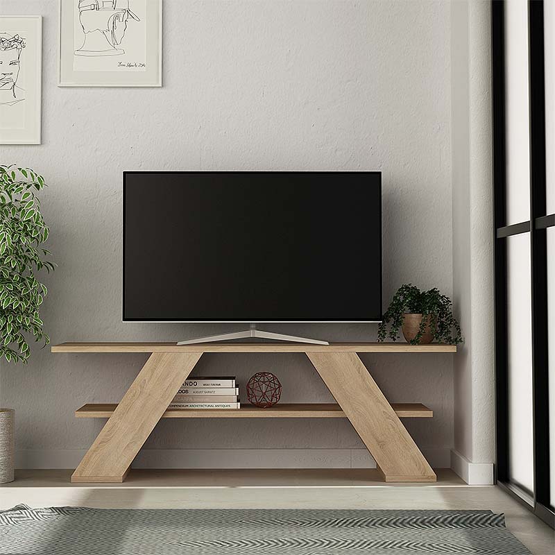 TV Stand SWEDEN in natural beech finish, measuring 120x33.5x40 cm, showcasing its sleek design and durable construction.