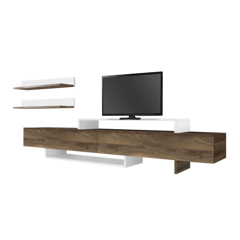 TV Stand TOKYO in walnut and white finish, featuring two shelves and modern design.