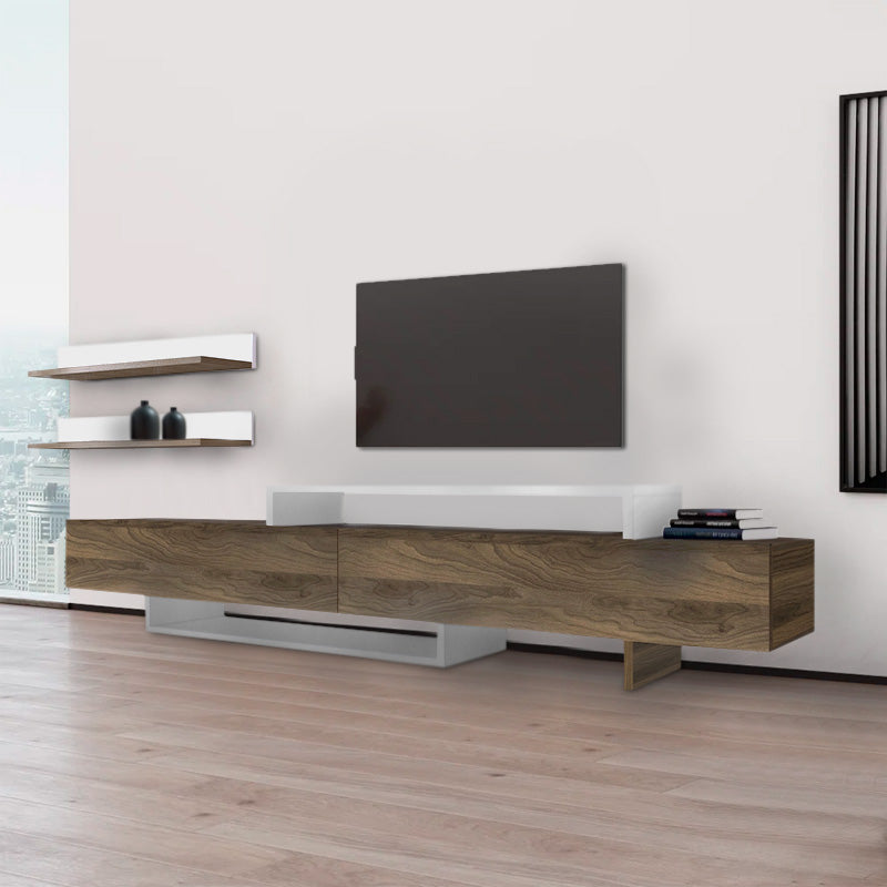 TV Stand TOKYO in walnut and white finish, featuring two shelves and modern design.