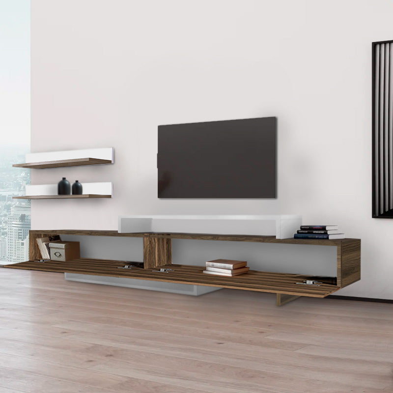 TV Stand TOKYO in walnut and white finish, featuring two shelves and modern design.