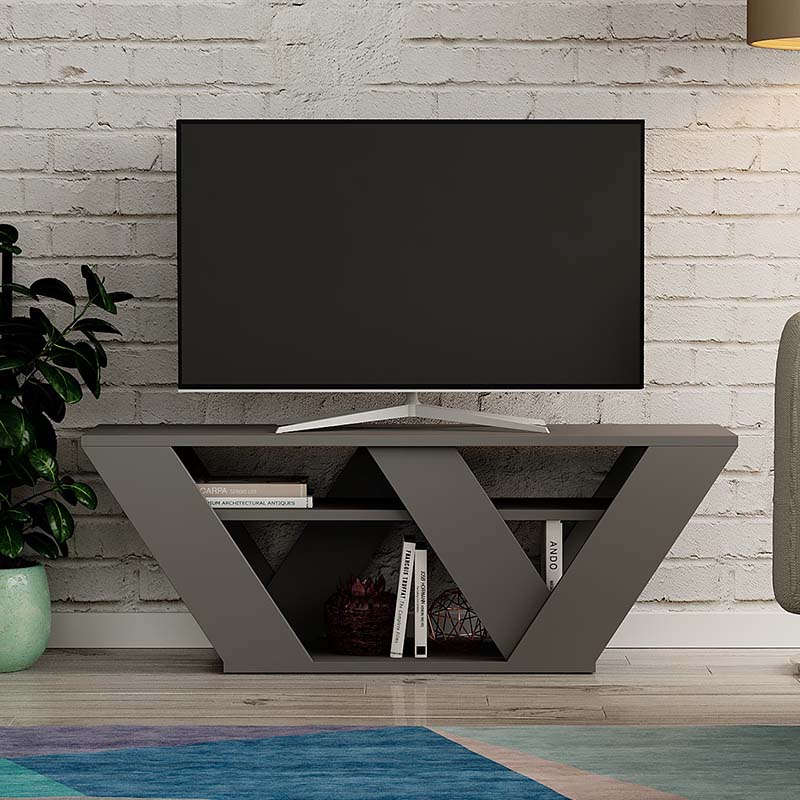 WOLLE Anthracite TV Stand showcasing its sleek design and compact dimensions, perfect for modern interiors.