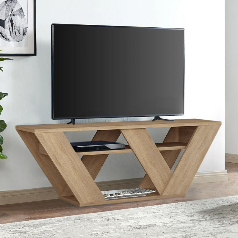 WOLLE Oak TV Stand featuring a sleek design in oak color, measuring 110x30x40 cm, made from durable melamine material.