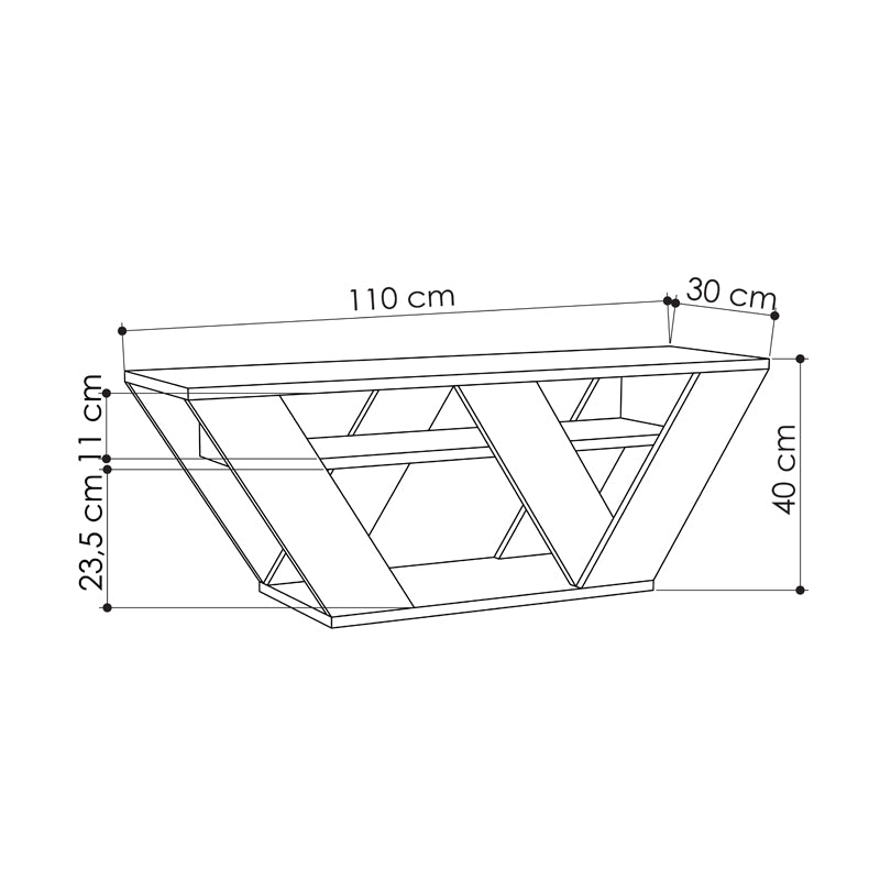 WOLLE Oak TV Stand featuring a sleek design in oak color, measuring 110x30x40 cm, made from durable melamine material.