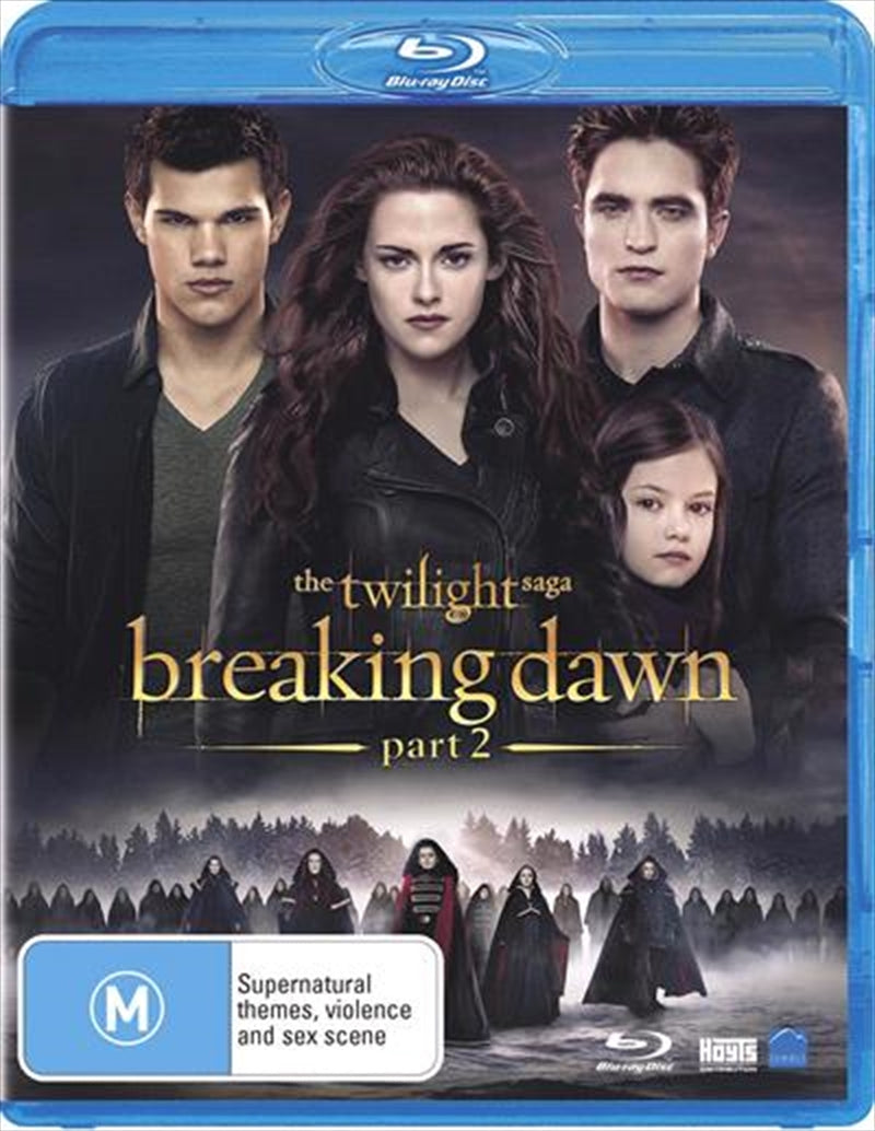 Blu-ray cover of Twilight Saga - Breaking Dawn - Part 2 featuring Bella, Edward, and Jacob in a dramatic pose.