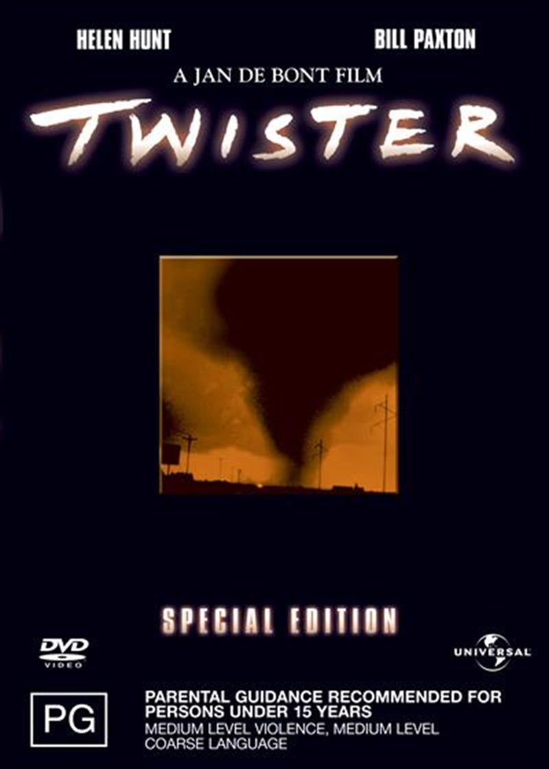 Twister (Special Edition) DVD cover featuring a dramatic tornado scene with storm chasers in action.