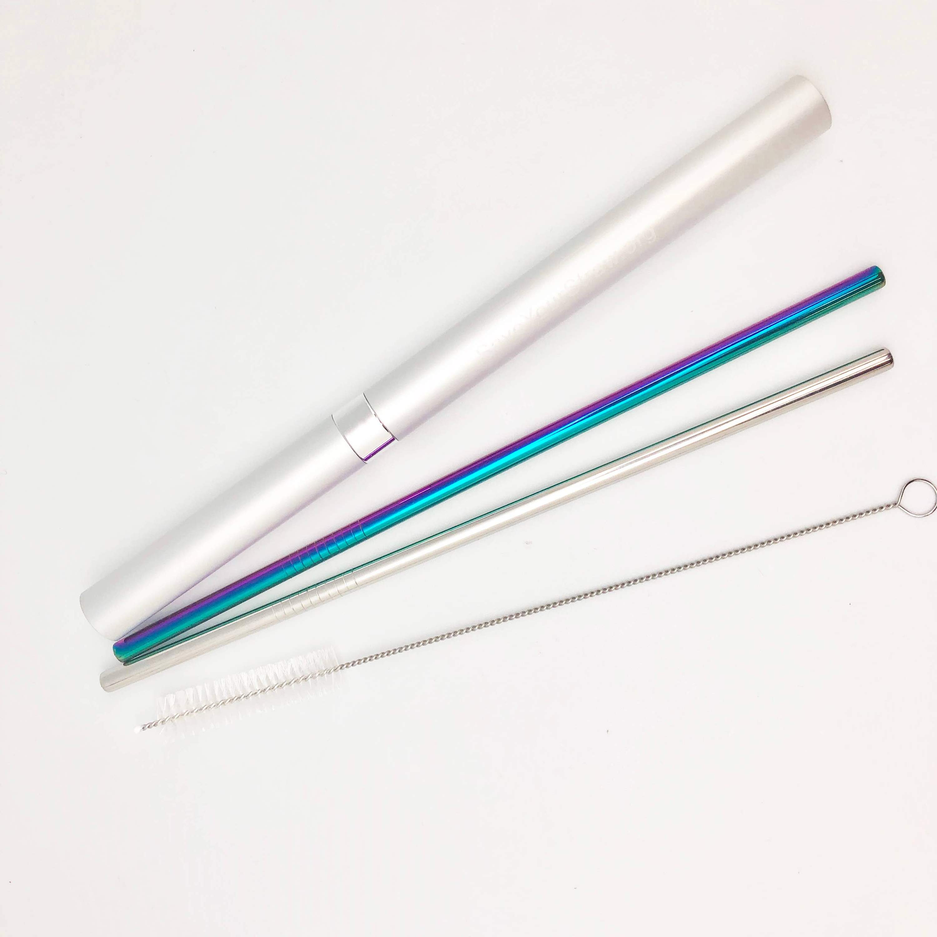 Two Straw Travel Set featuring metal straws in a glamorous case, including a straw cleaner.