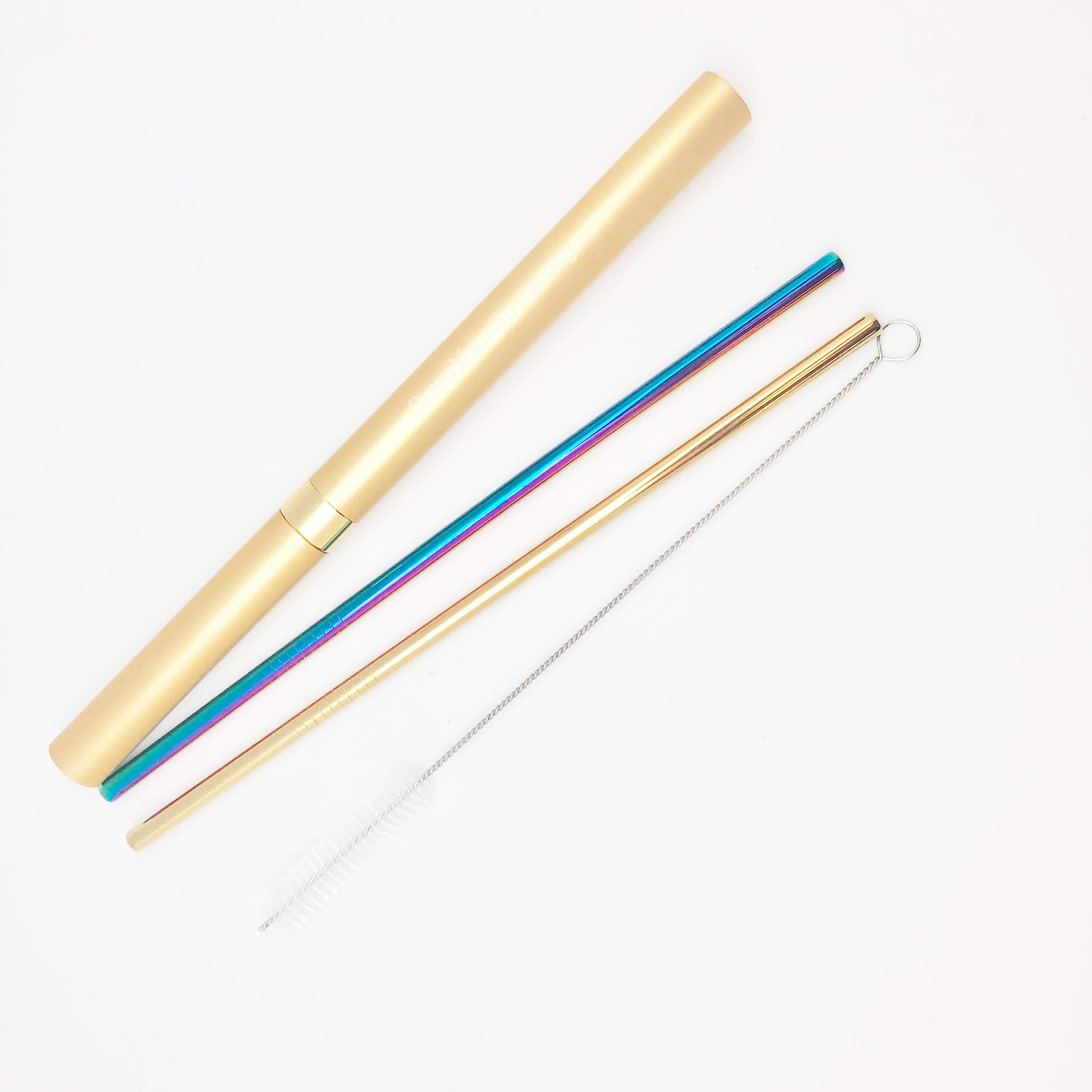 Two Straw Travel Set featuring metal straws in a glamorous case, including a straw cleaner.