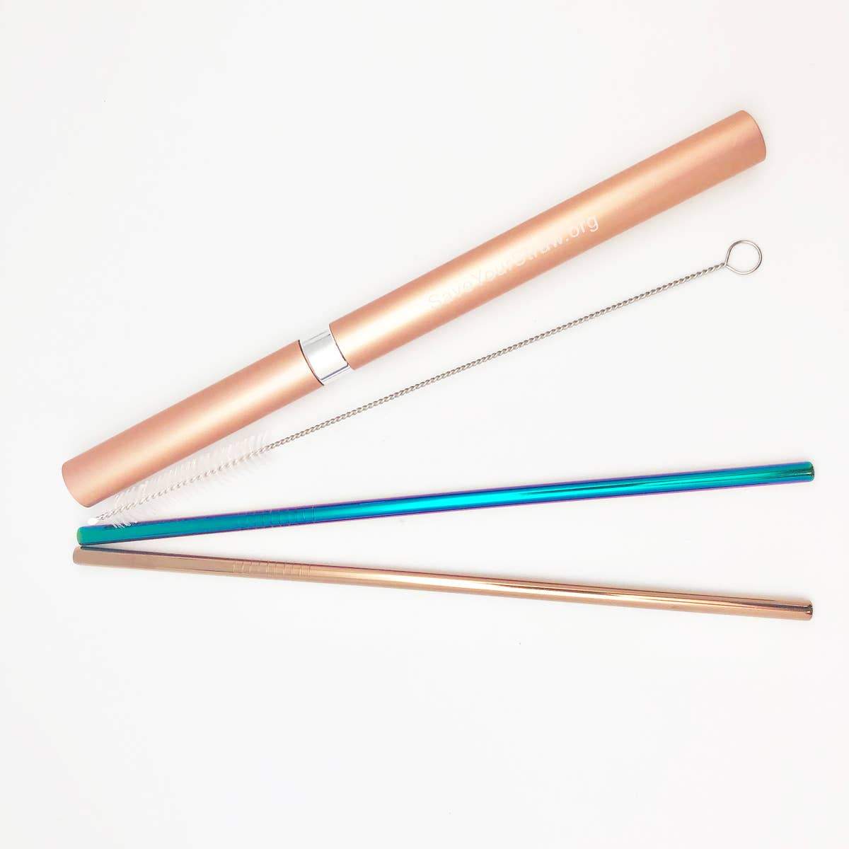 Two Straw Travel Set featuring metal straws in a glamorous case, including a straw cleaner.