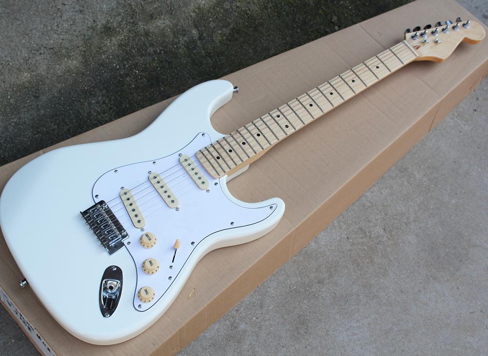 Two Styles Factory Wholesale White Electric Guitar showcasing a sleek white finish and solid body design, ideal for beginners.