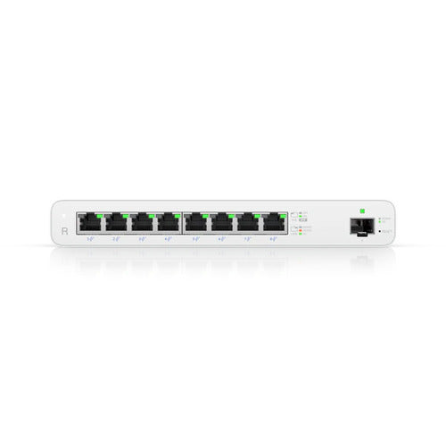 UBIQUITI UISP Router featuring 8 GbE ports and 1G SFP port, designed for WISP applications with a fanless design for silent operation.