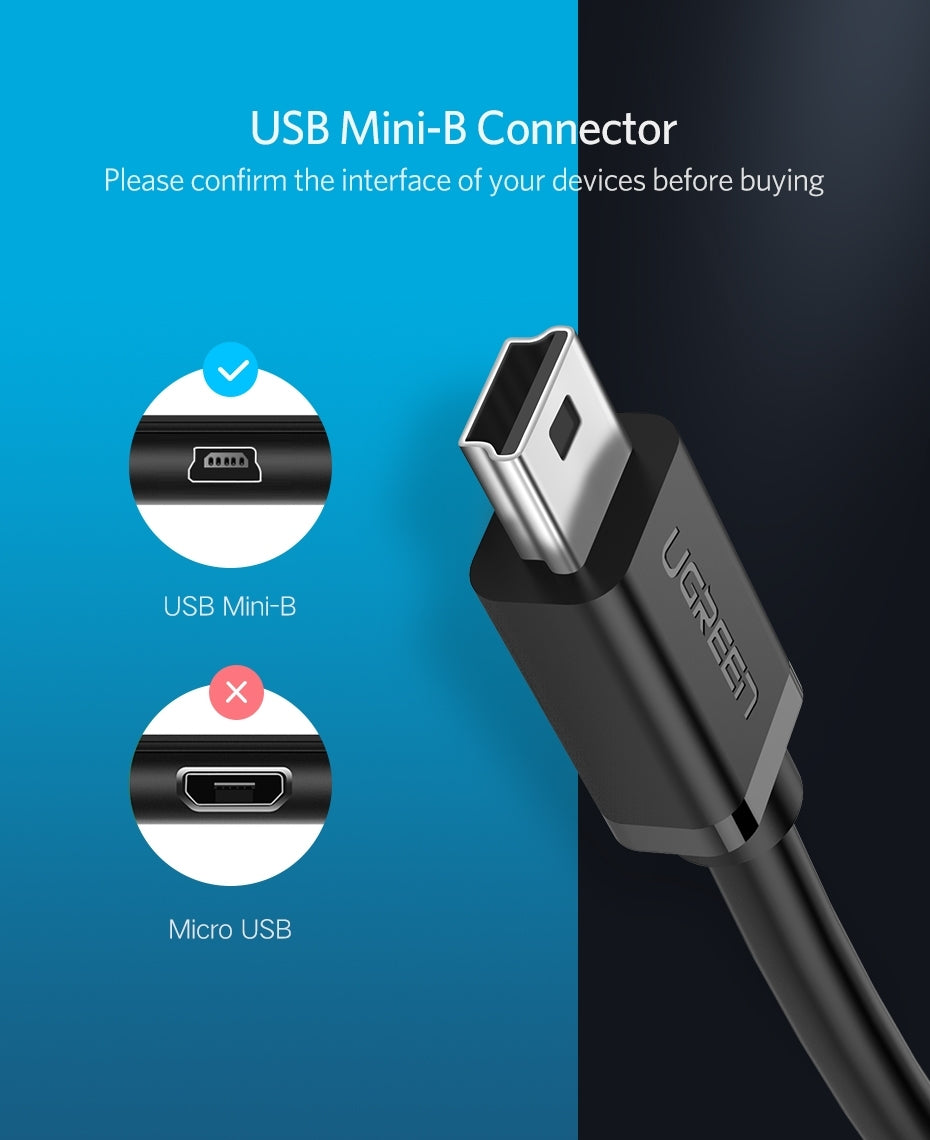 UGREEN 10383 Mini USB Male to USB Female OTG Cable, featuring nickel-plated connectors and a compact 15cm length for easy connectivity.