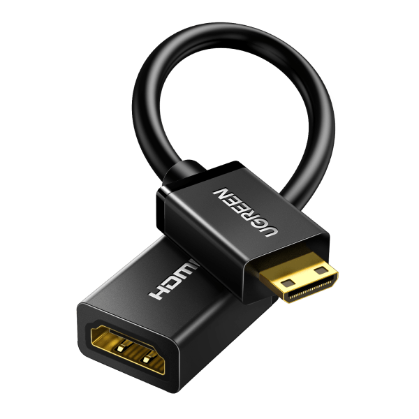 UGREEN 20137 4K Mini HDMI to HDMI Adapter, compact design with gold-plated connectors for high-definition video transmission.