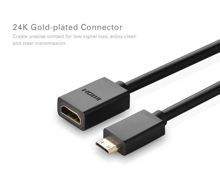 UGREEN 20137 4K Mini HDMI to HDMI Adapter, compact design with gold-plated connectors for high-definition video transmission.