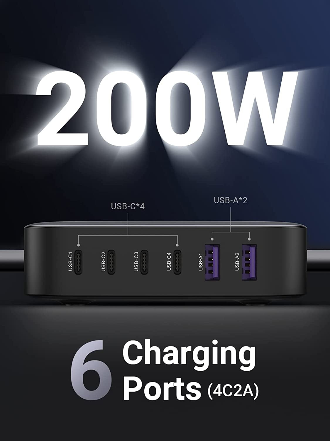 UGREEN 40913 Nexode 200W USB-C Desktop Charger with multiple ports and compact design.