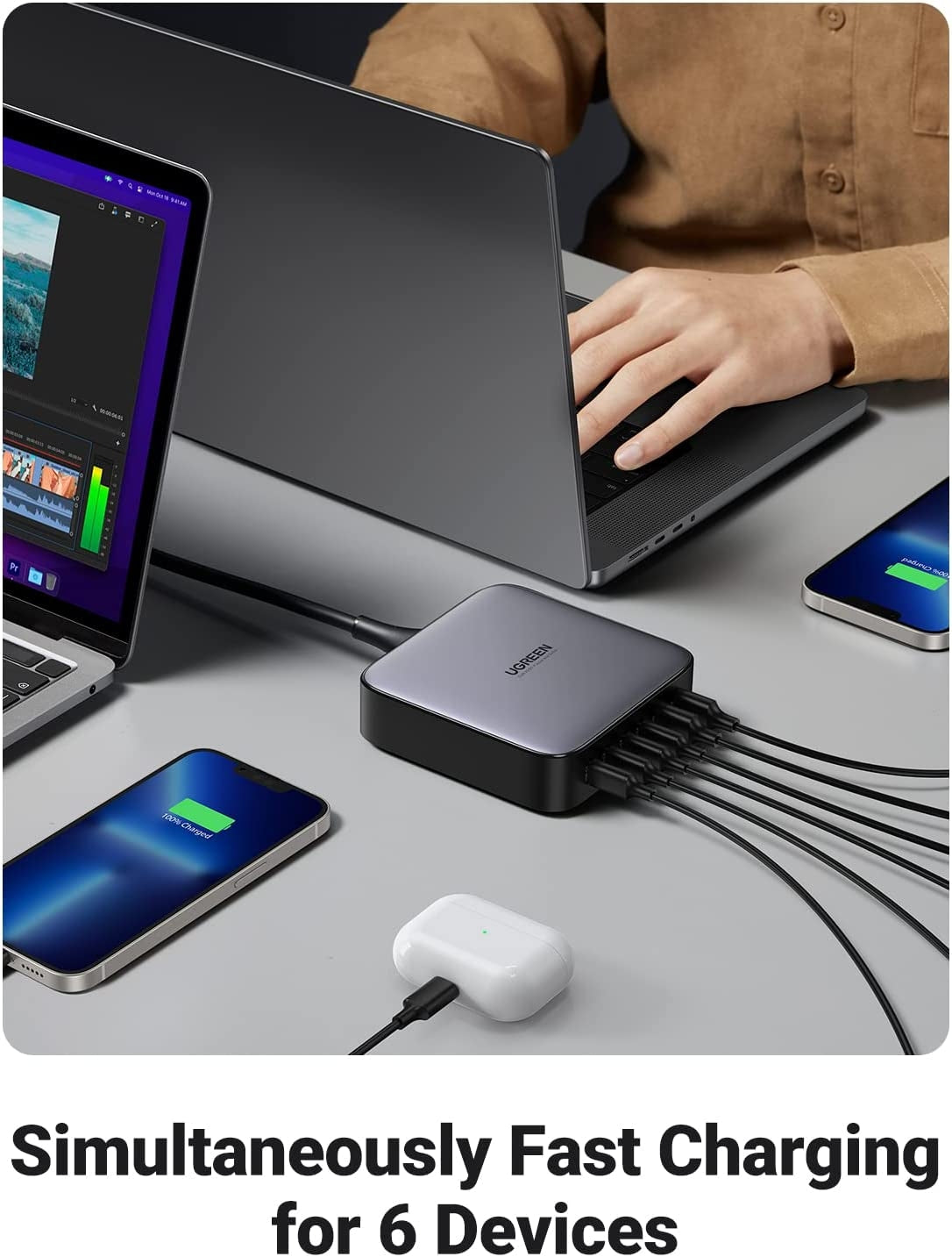 UGREEN 40913 Nexode 200W USB-C Desktop Charger with multiple ports and compact design.