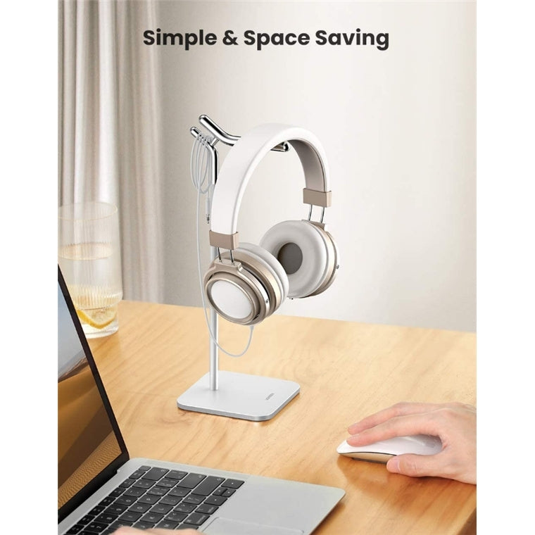 UGREEN 80701 Adjustable Headphone Stand showcasing a sleek aluminum design with a rounded handle and non-slip base.