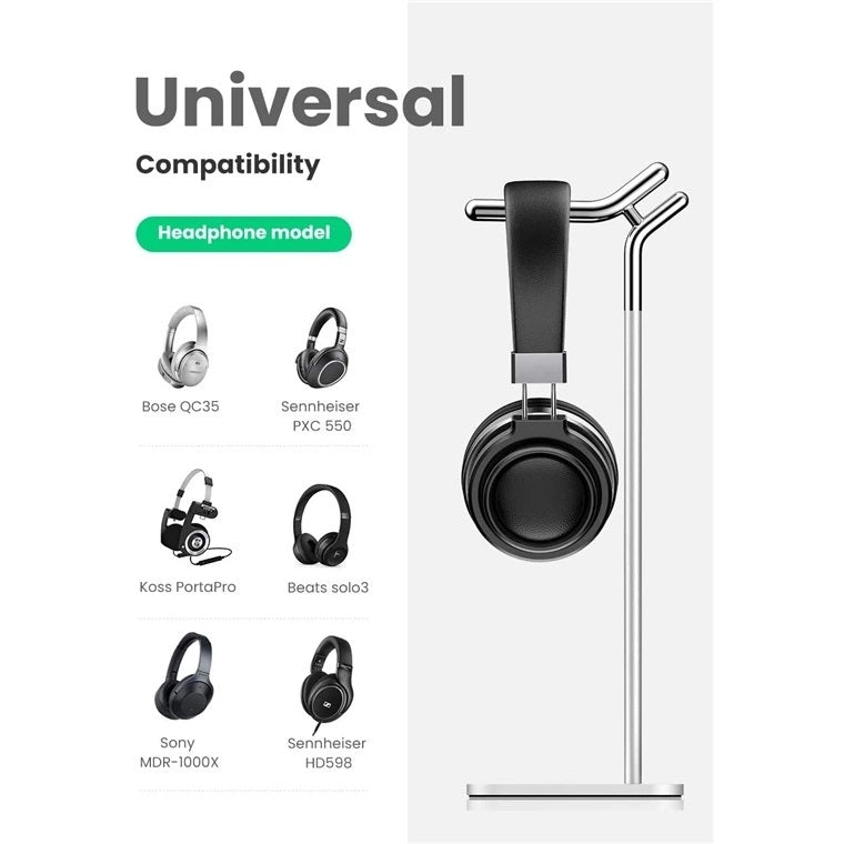 UGREEN 80701 Adjustable Headphone Stand showcasing a sleek aluminum design with a rounded handle and non-slip base.