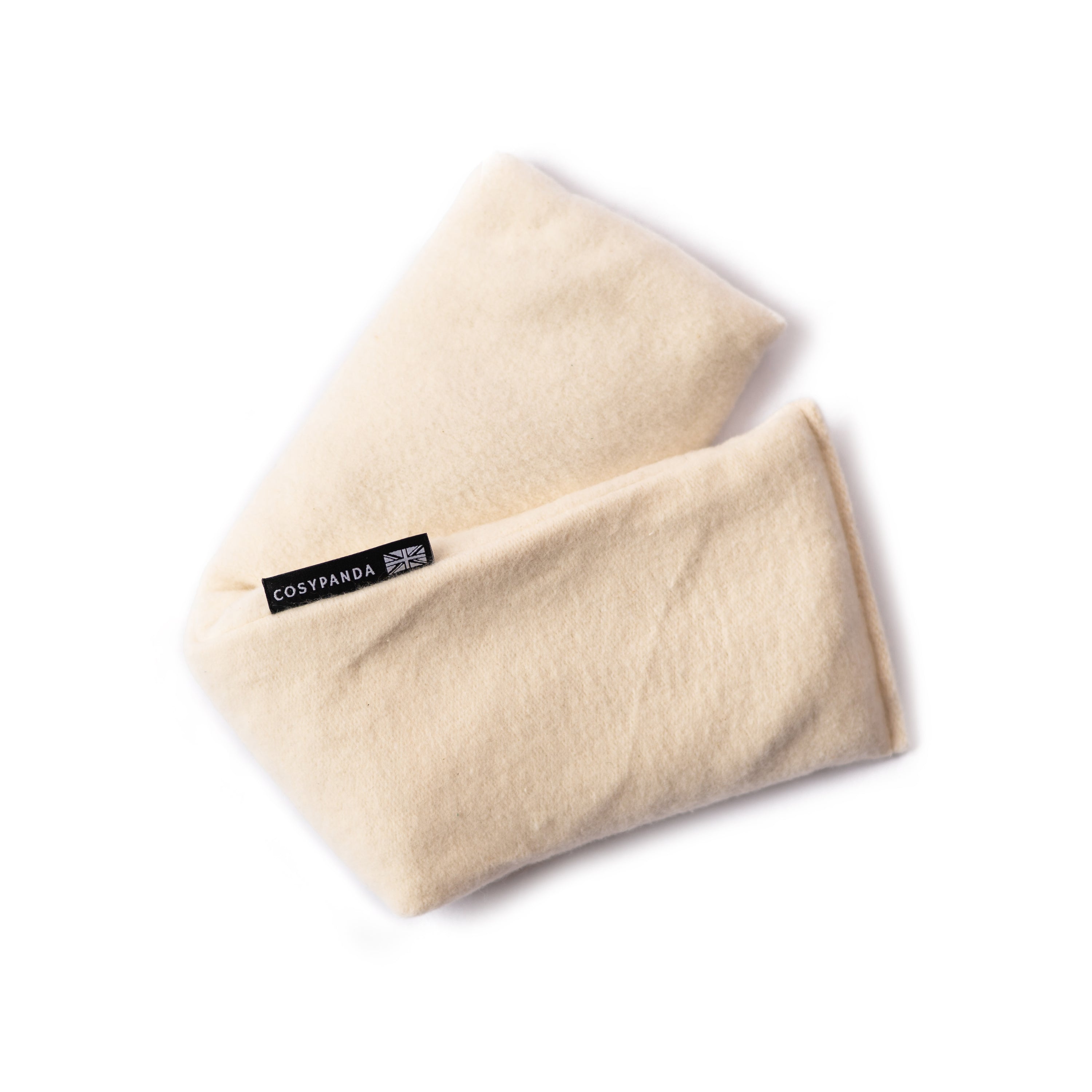 A cozy natural bamboo microwaveable wheat wrap, handmade in the UK, filled with English wheat and lavender, perfect for soothing aches and pains.