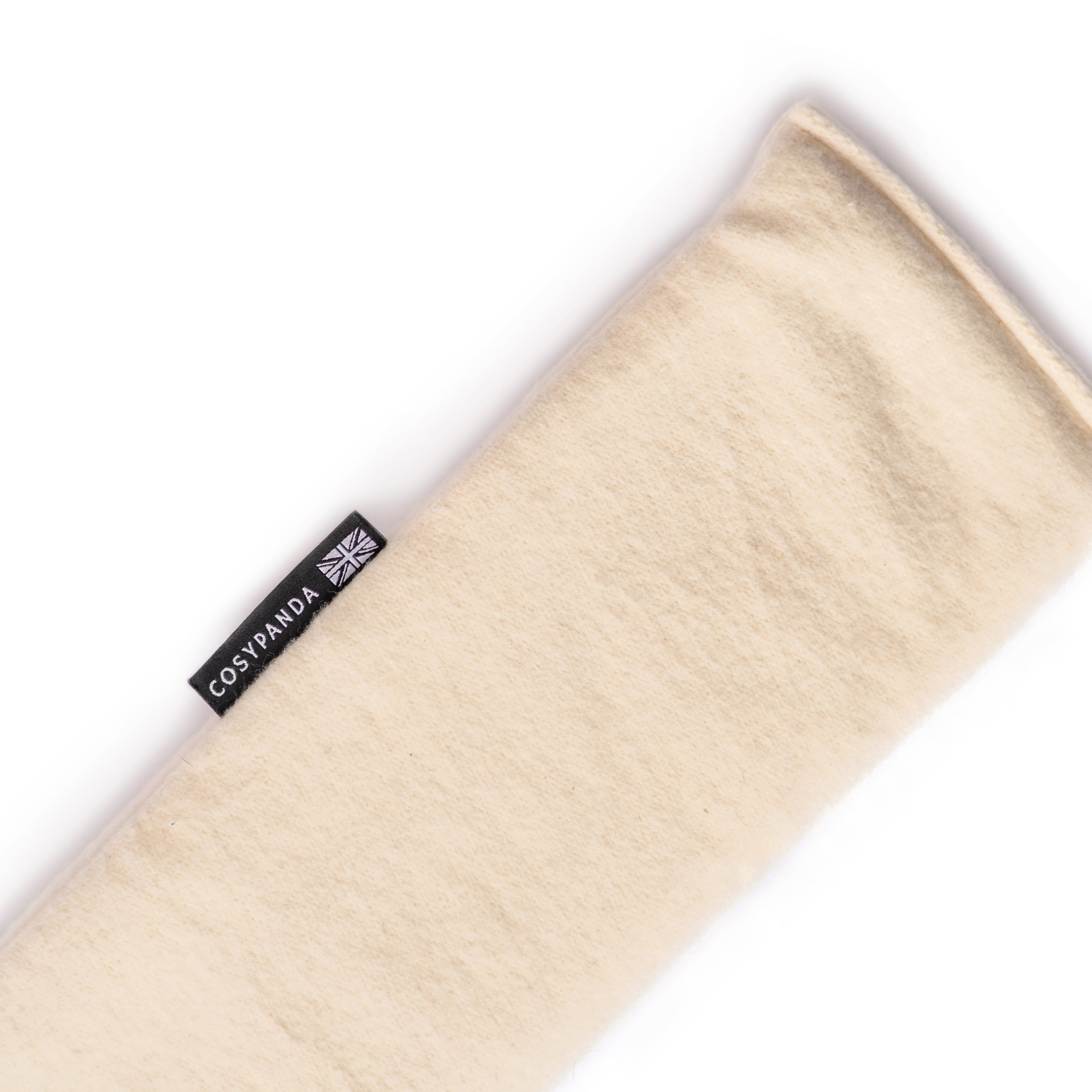 A cozy natural bamboo microwaveable wheat wrap, handmade in the UK, filled with English wheat and lavender, perfect for soothing aches and pains.