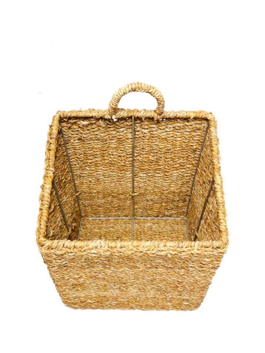 Ula Square Basket made from seagrass and jute, featuring a natural and white color scheme, perfect for stylish storage.