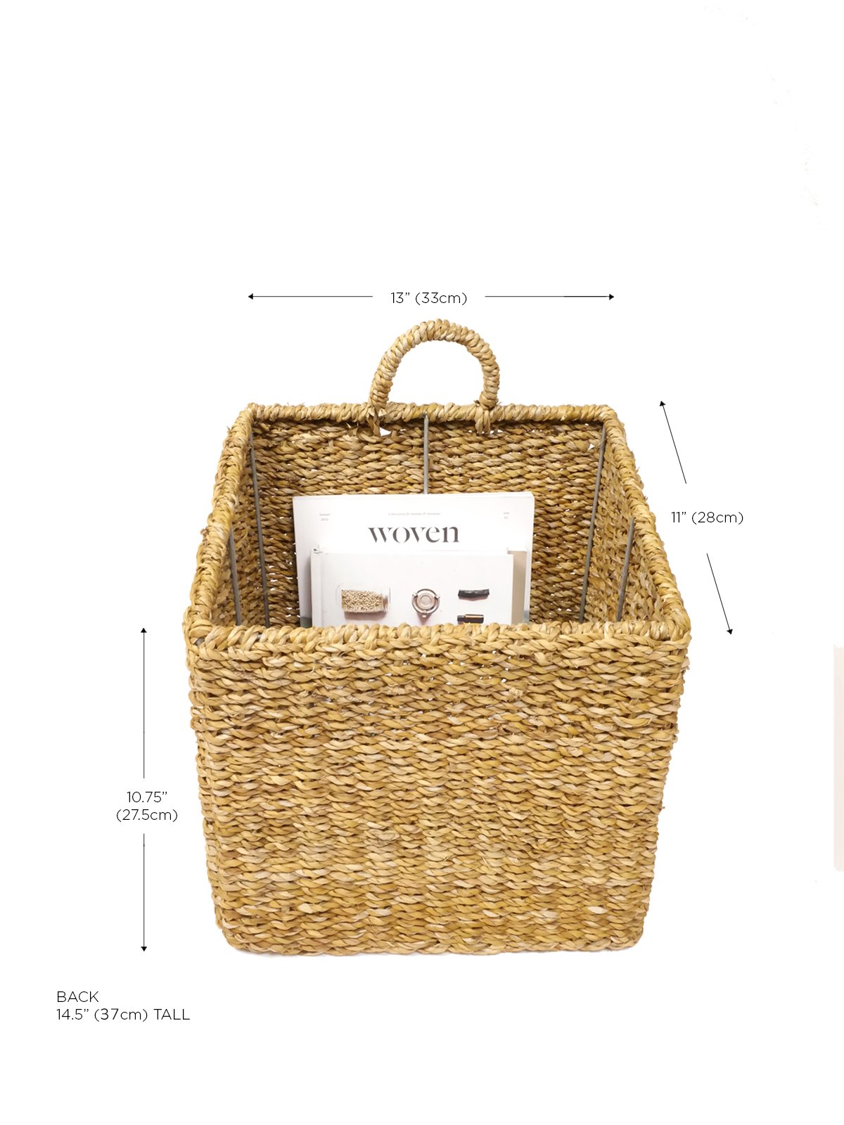 Ula Square Basket made from seagrass and jute, featuring a natural and white color scheme, perfect for stylish storage.