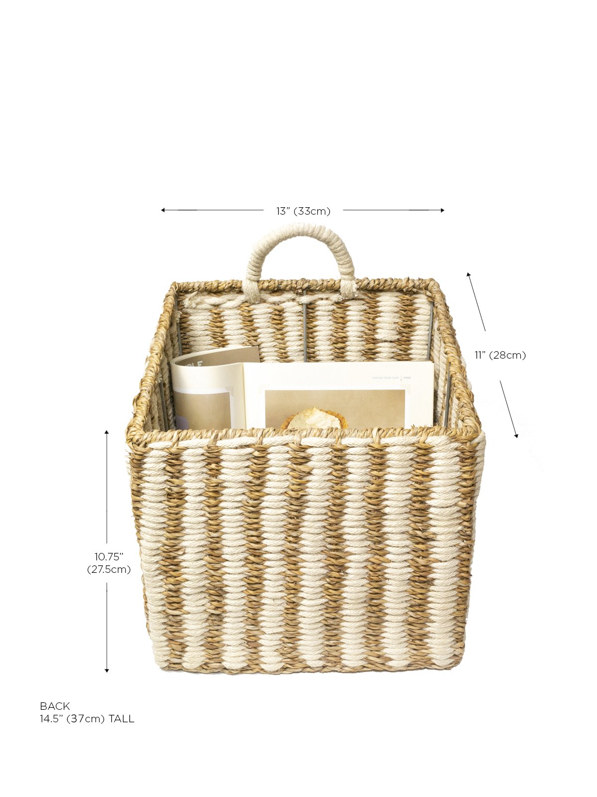 Ula Square Basket made from seagrass and jute, featuring a natural and white color scheme, perfect for stylish storage.