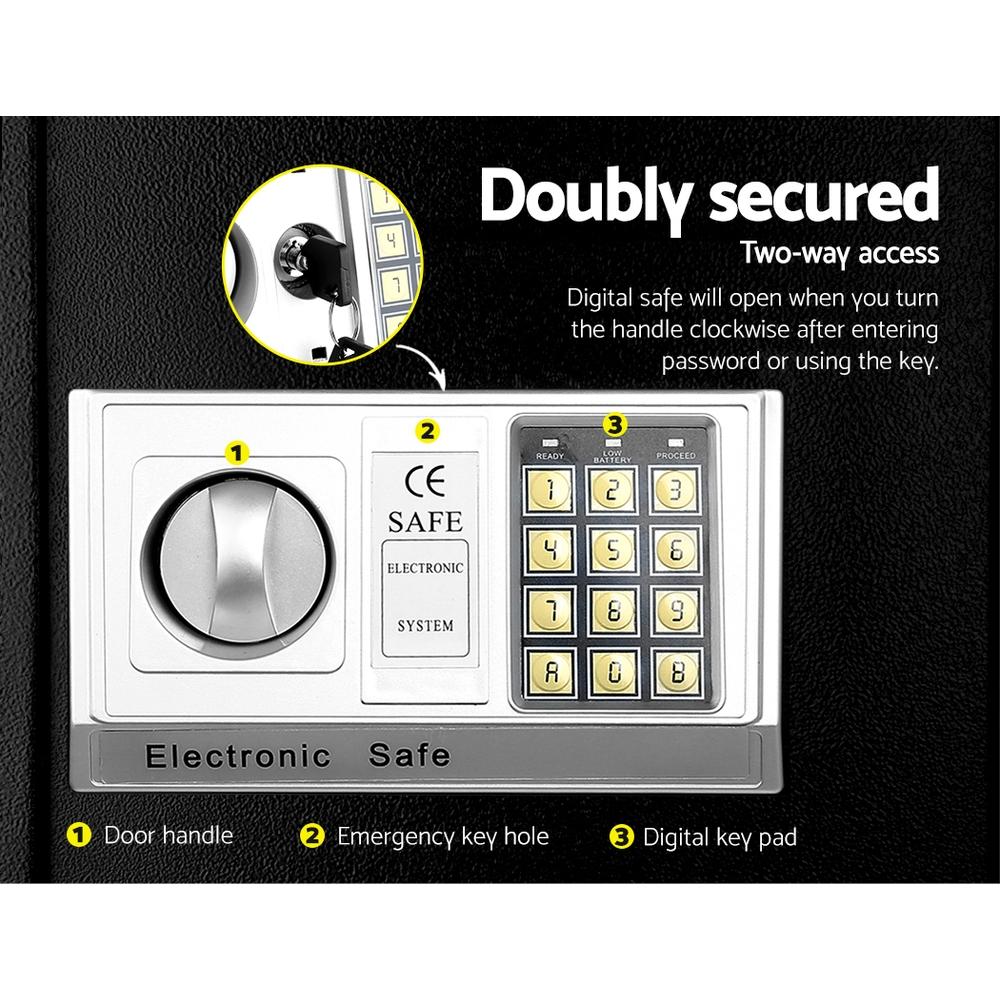 UL-TECH Electronic Safe Digital Security Box 16L with a solid steel frame and digital keypad, designed for home and office security.