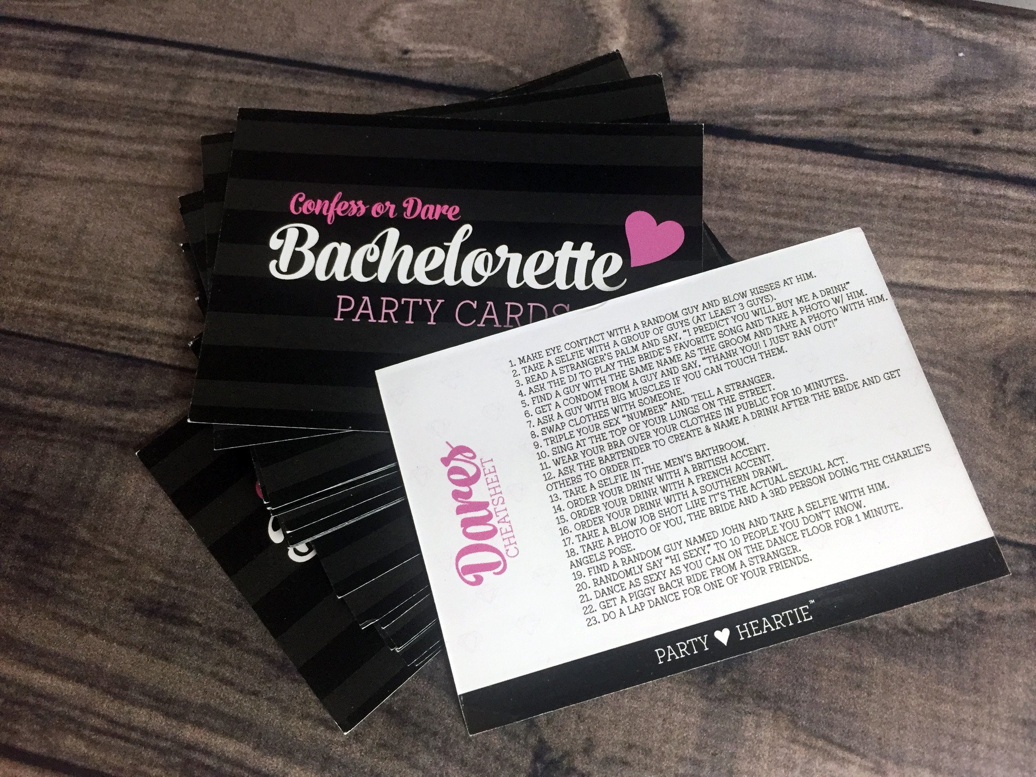 Ultimate Bachelorette 'Confess or Dare' Party Game featuring 23 unique cards for fun and laughter.