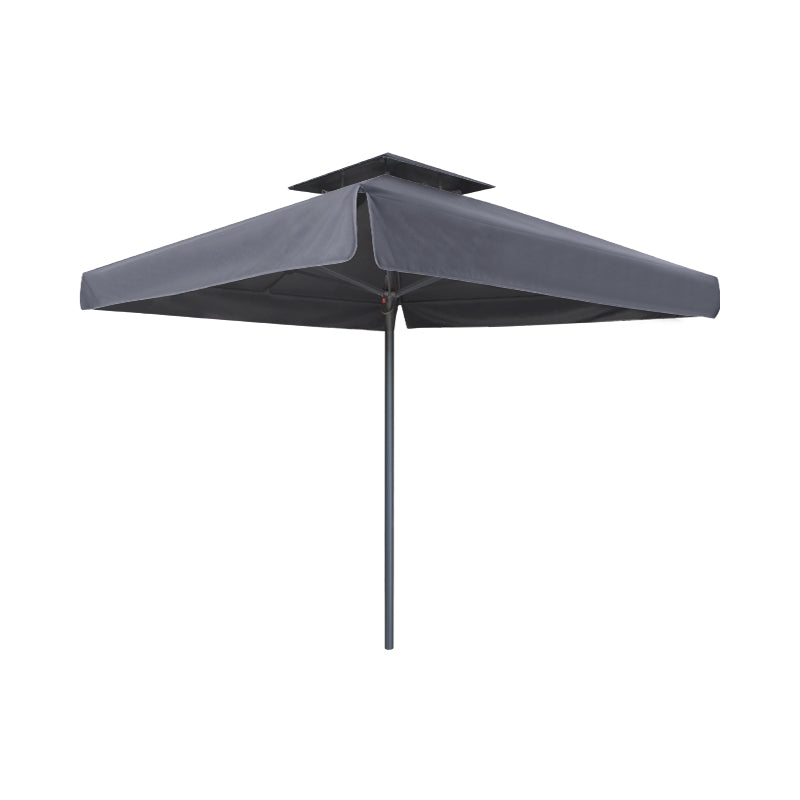 SANTORIN Anthracite 3x3m umbrella with telescopic aluminum frame, waterproof fabric, and double air duct for ventilation.