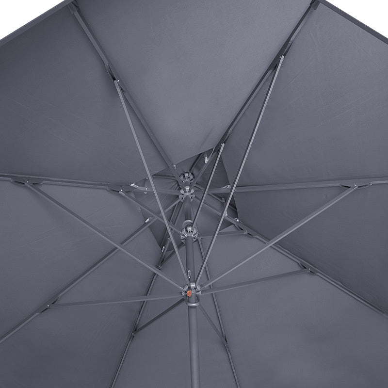 SANTORIN Anthracite 3x3m umbrella with telescopic aluminum frame, waterproof fabric, and double air duct for ventilation.