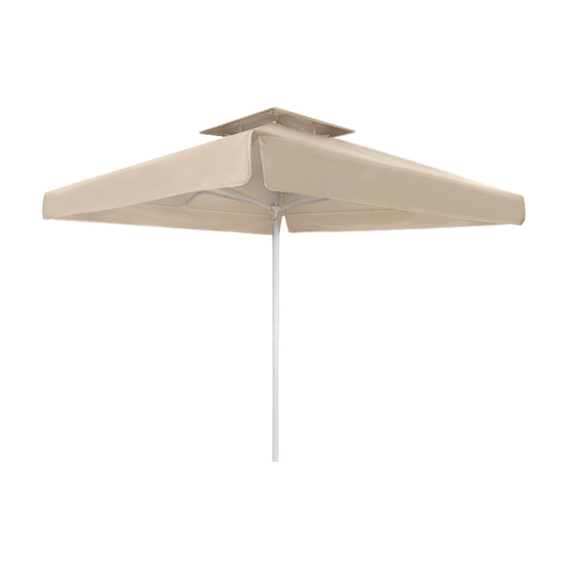 SANTORIN Ecru Umbrella 3.5x3.5m with telescopic aluminium frame, showcasing its waterproof fabric and elegant design.