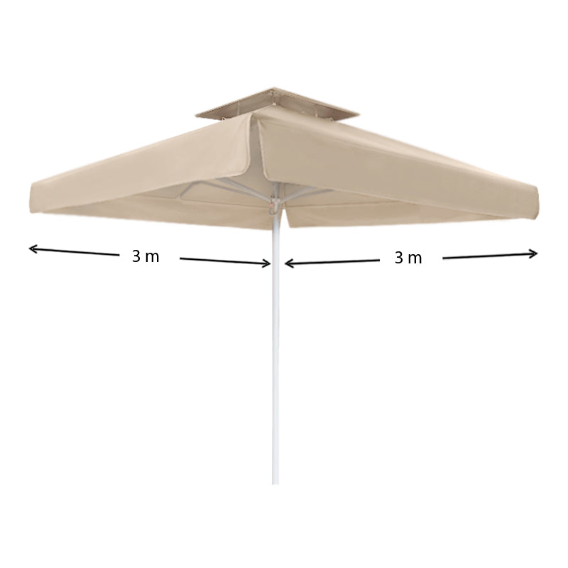 SANTORIN Ecru 3x3m professional umbrella with telescopic aluminum frame and waterproof fabric, ideal for outdoor use.