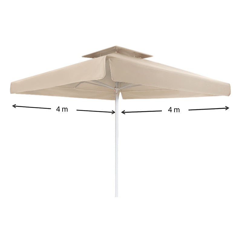 SANTORIN Ecru 4x4m professional umbrella with telescopic aluminum frame, ideal for outdoor use.