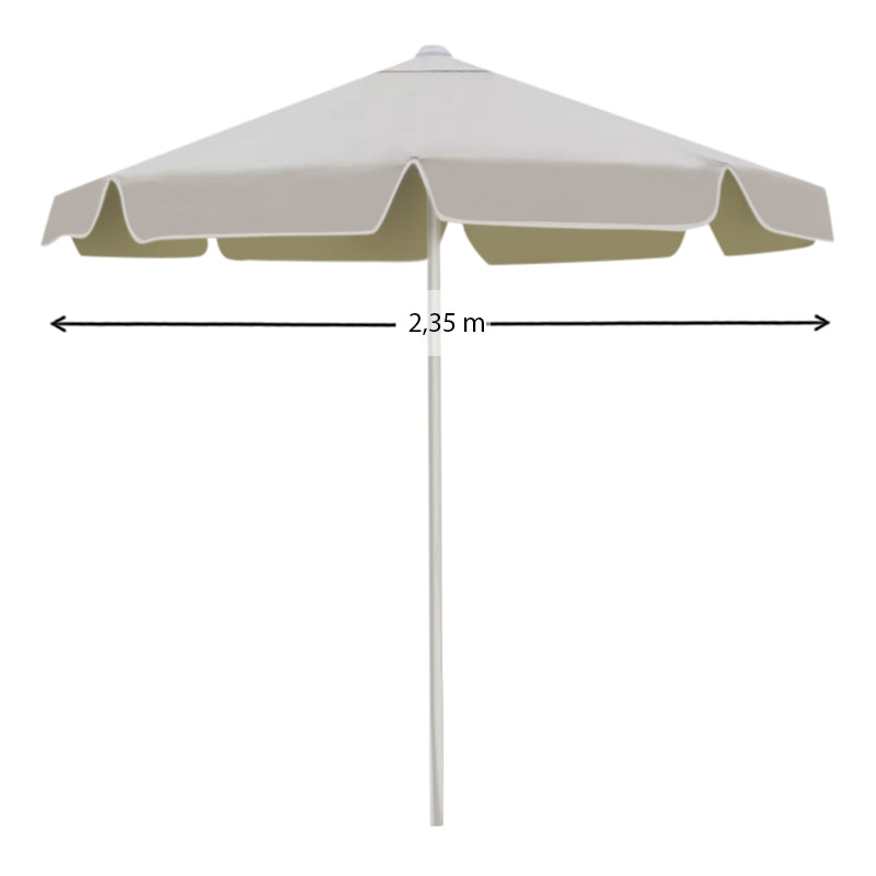 Umbrella SHADOW Ecru with a metallic frame, showcasing its large 2.35m diameter and elegant ecru fabric, perfect for outdoor use.