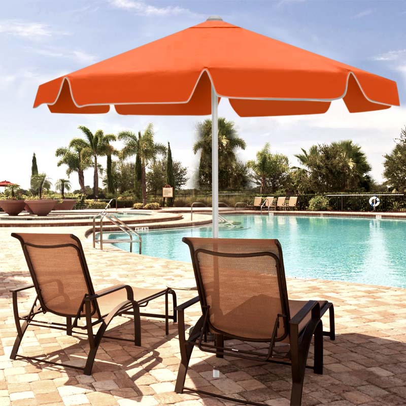 Umbrella SHADOW in vibrant orange color with a sturdy metal frame, showcasing its large 230 cm diameter and waterproof fabric.