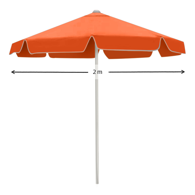 Umbrella SHADOW in vibrant orange color with a sturdy metal frame, showcasing its large 230 cm diameter and waterproof fabric.