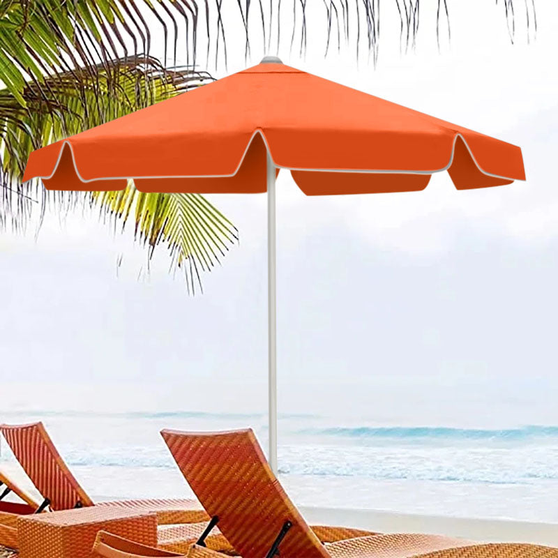 Umbrella SHADOW in vibrant orange with a metallic frame, showcasing its 2.35m diameter and waterproof fabric, ideal for outdoor use.