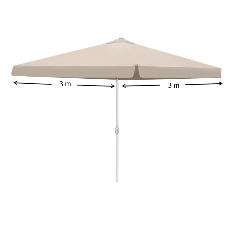 TOMA Ecru Garden Umbrella 3x3m with aluminium frame and crank opening system, perfect for outdoor use.