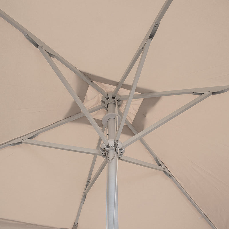 ZOLA Ecru 2x3m garden umbrella with a durable aluminium frame and waterproof fabric, perfect for outdoor use.