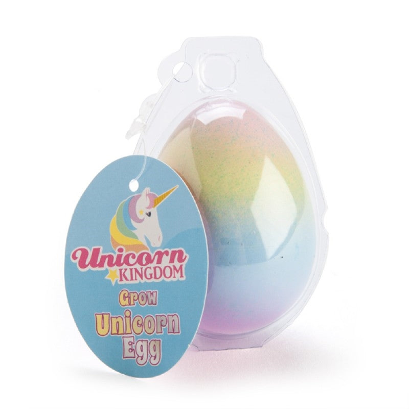 A colorful rainbow egg with a unicorn inside, ready to hatch in water.