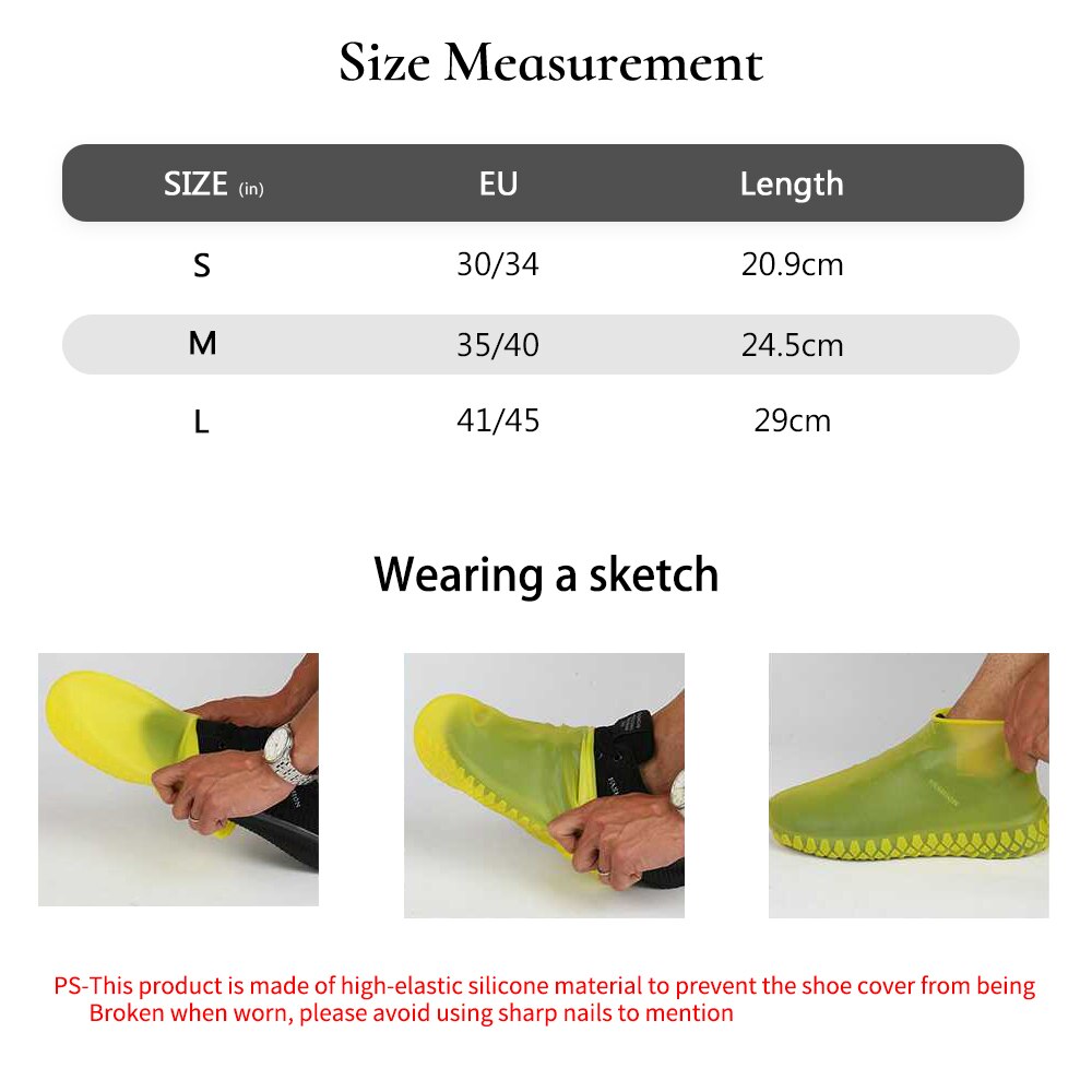 Shoe cover size measurements guide.