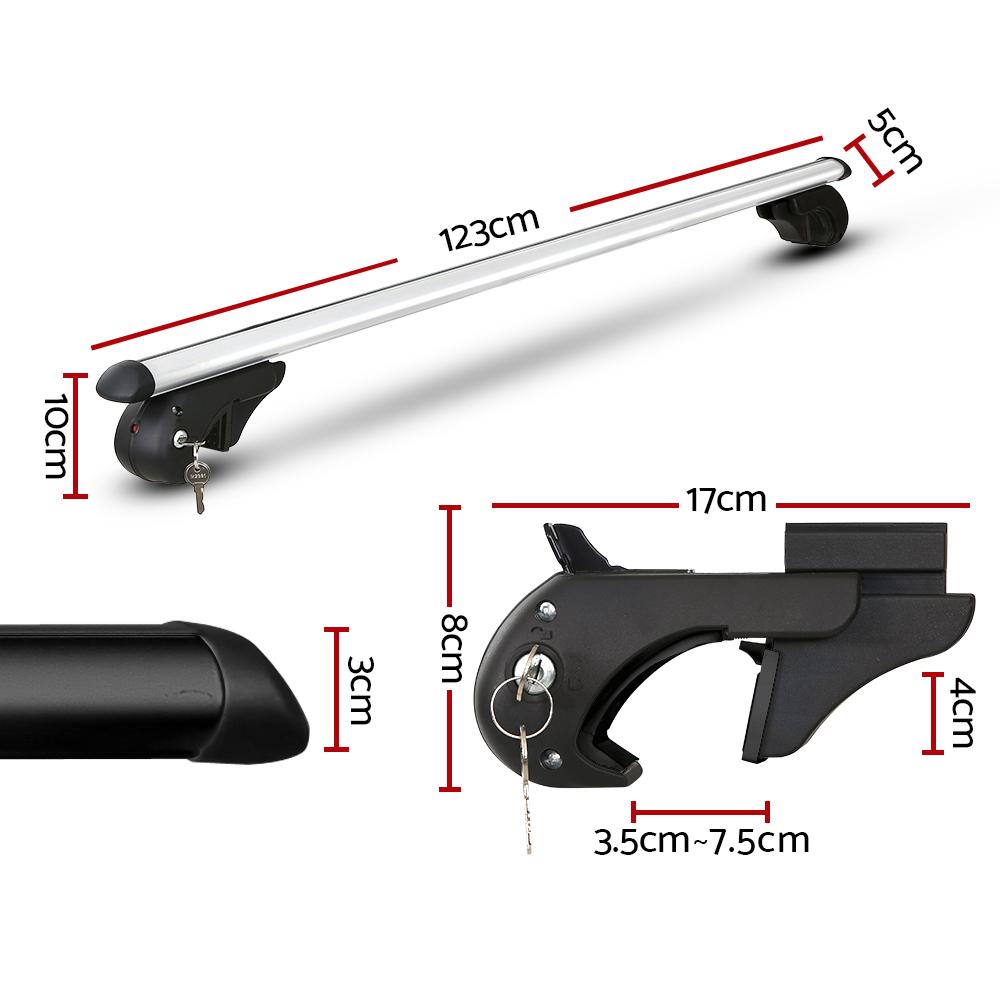 Universal car roof rack cross bars made of silver aircraft-grade aluminium, adjustable width, designed for various vehicles.