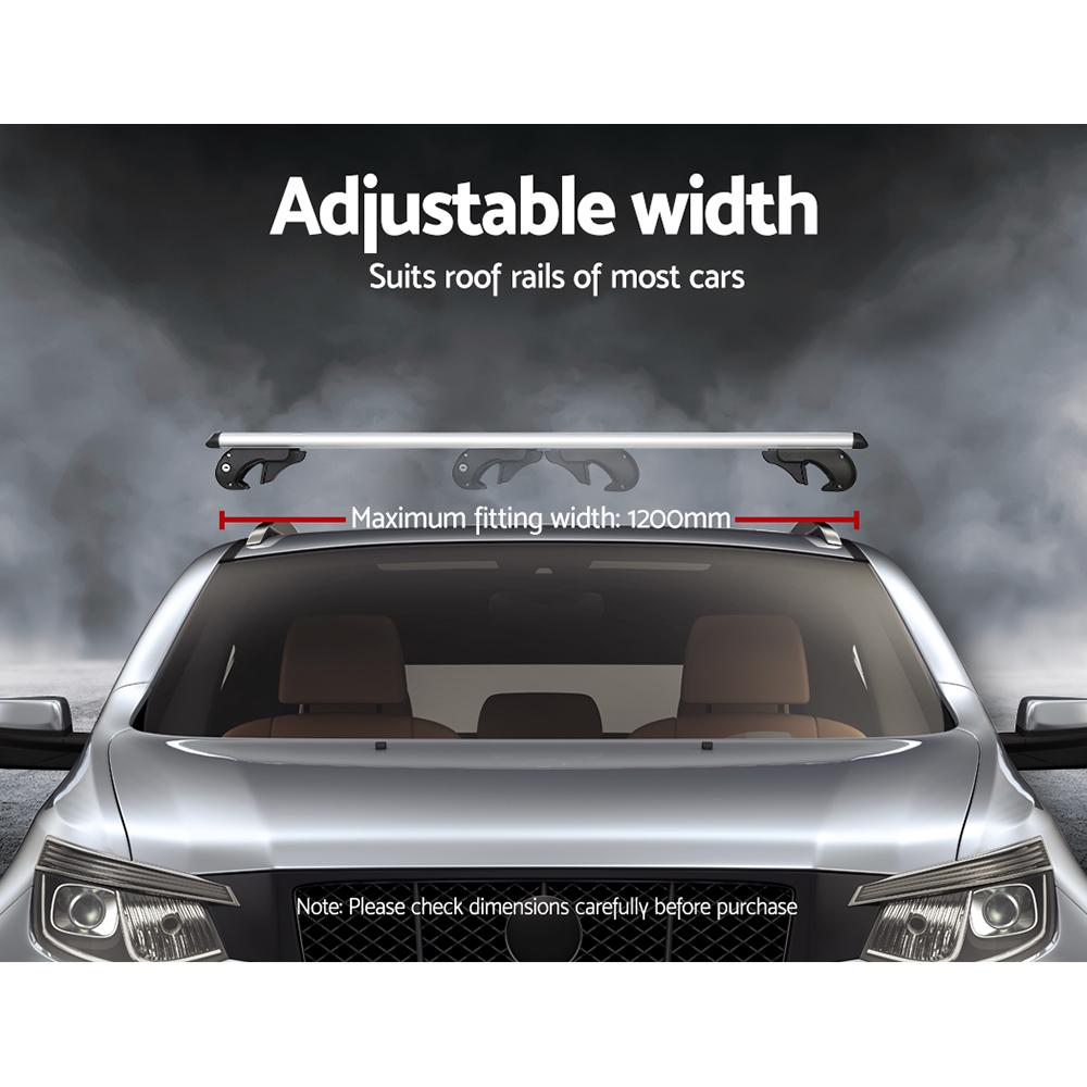 Universal car roof rack cross bars made of silver aircraft-grade aluminium, adjustable width, designed for various vehicles.