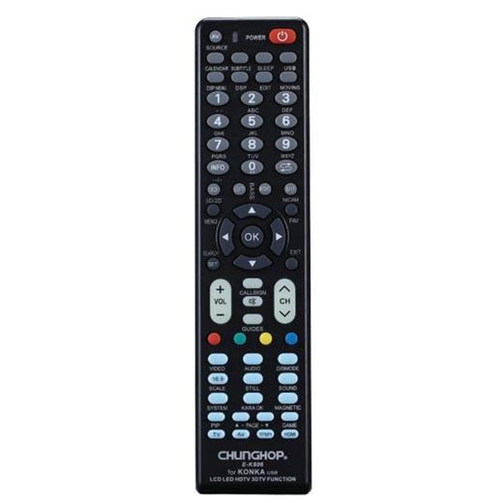 Universal TV remote control designed for KONKA Smart Plasma LCD LED Ultra HD TVs, featuring a simple layout and easy-to-use buttons.